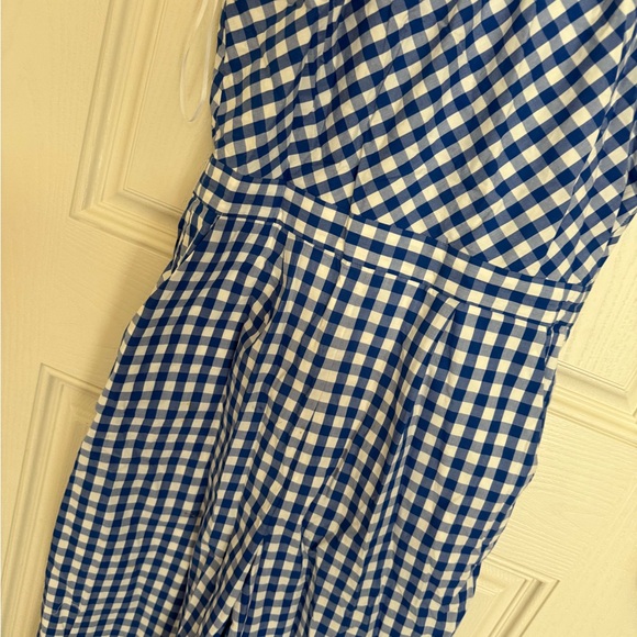 J.Crew Gingham High-Neck Cotton Poplin Jumpsuit in blue and white - Picture 3 of 10